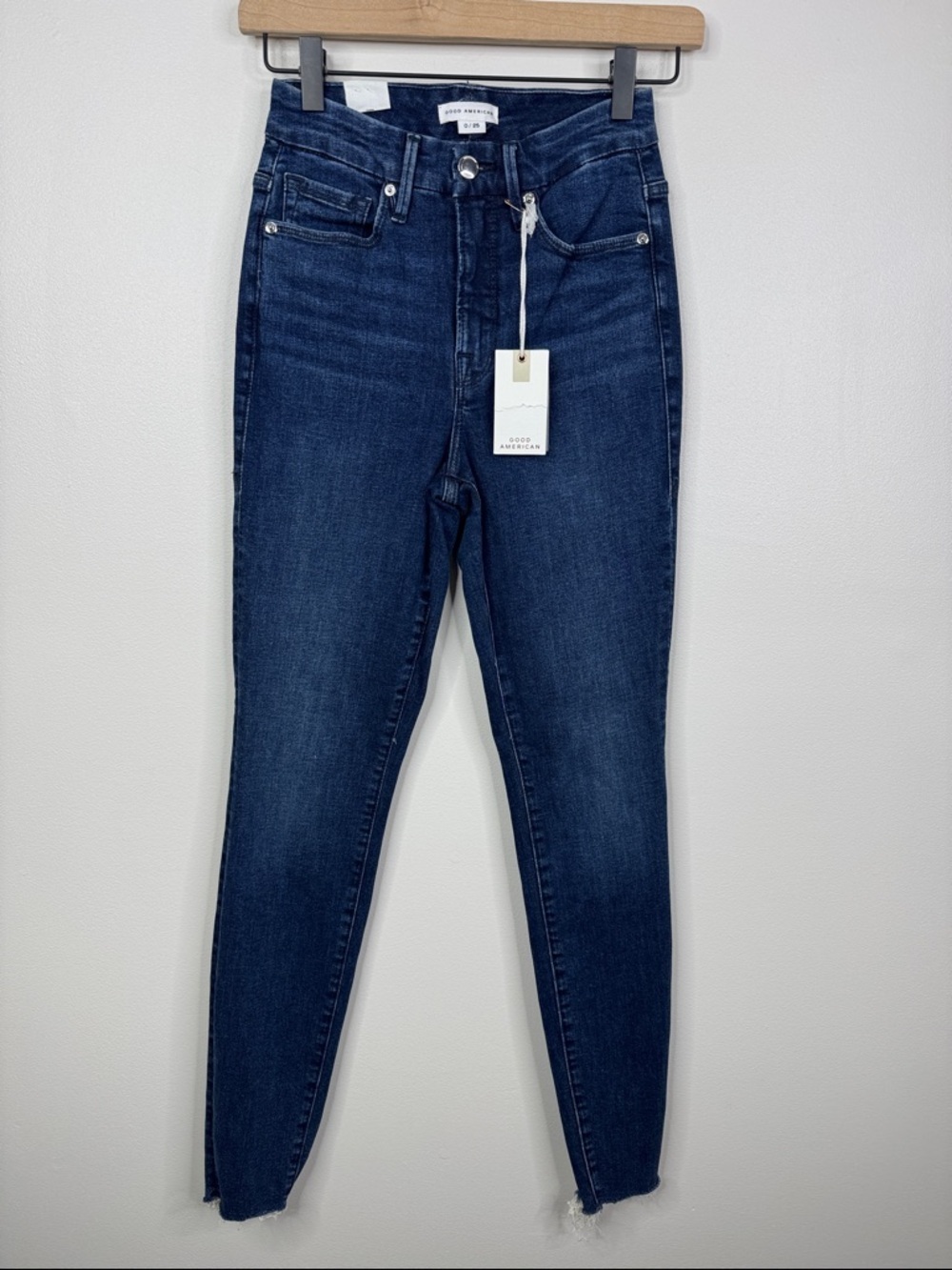 Good American Good Legs Skinny Jeans Blue 25 High Rise Raw Hem Sculpting Organic